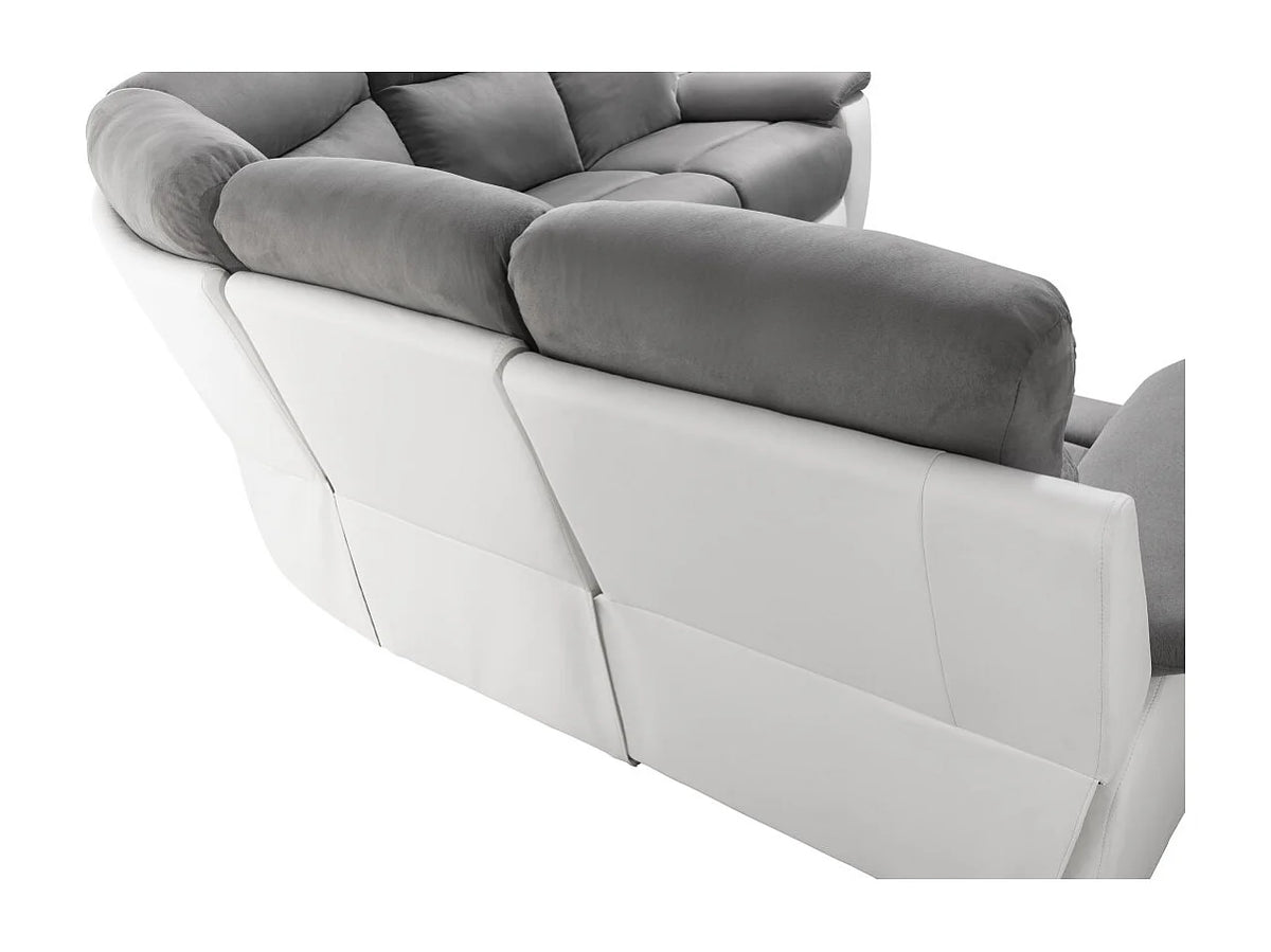Canapé Panoramique d'Angle en Microfibre Gris / Blanc 6 Places - OSCAR