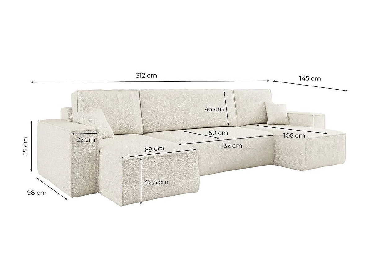 Canapé Panoramique d'Angle Convertible en Bouclette Beige 6 Places - FARAH