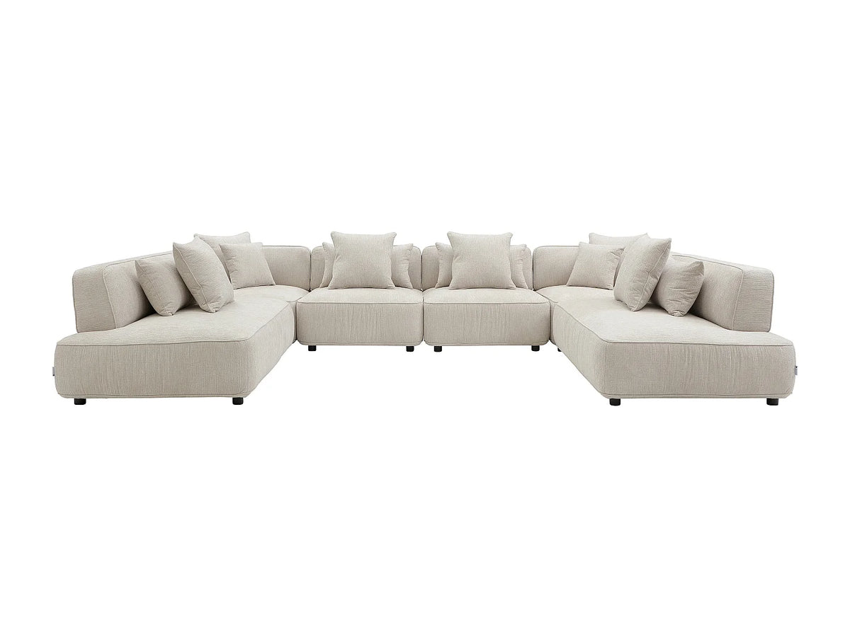 Canapé Panoramique d'Angle XXL Modulable en Chenille Beige - LELACO