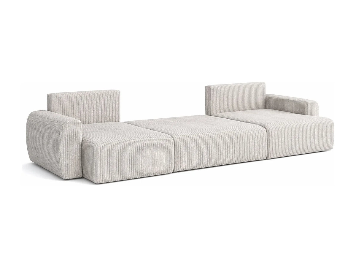 Canapé Panoramique d'Angle XXL Convertible avec Coffre en Tissu Beige 6 Places - ARIEL