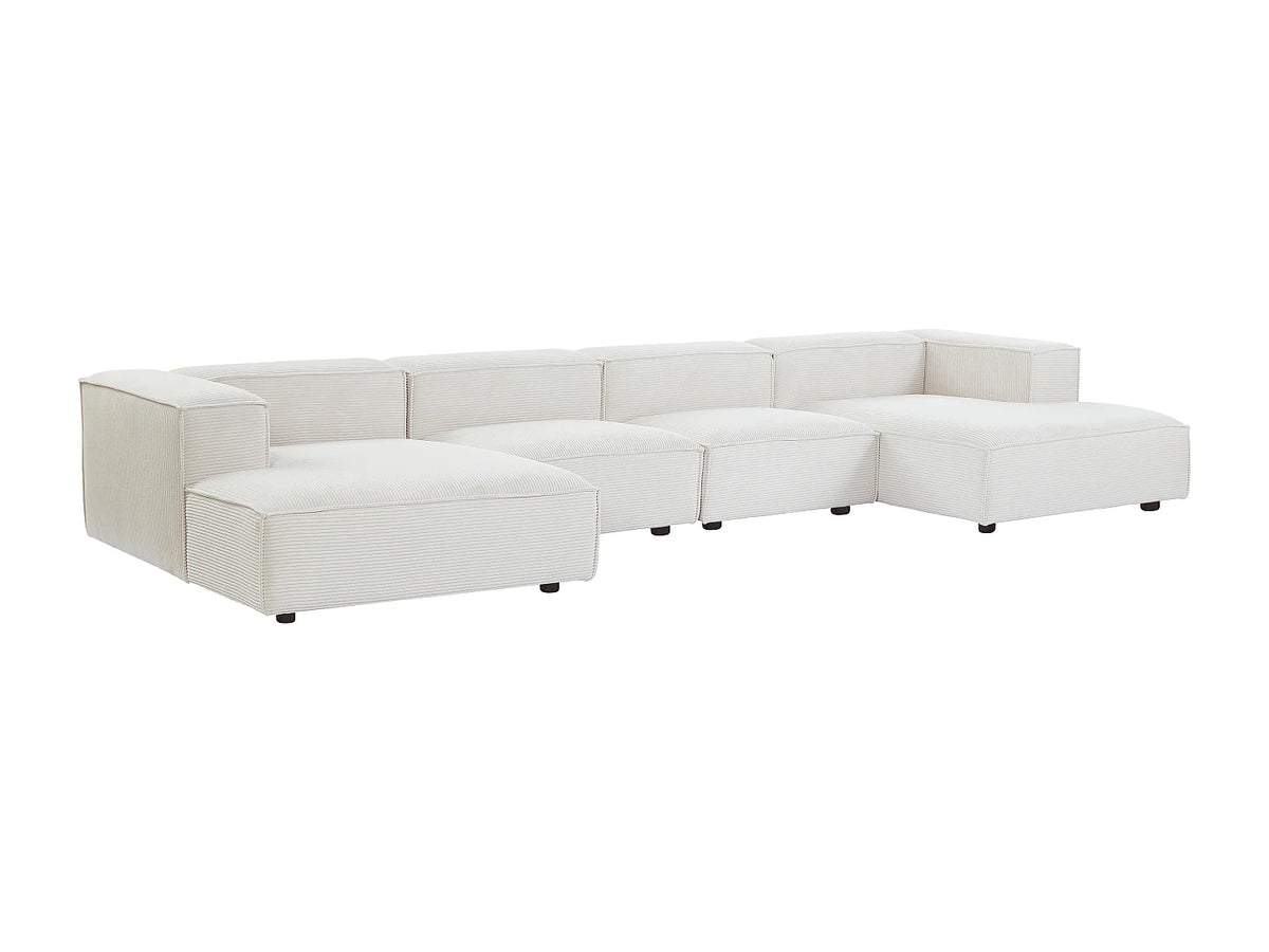 Canapé Panoramique d'Angle XXL Modulable en Velours Côtelé Beige - RUZOLO
