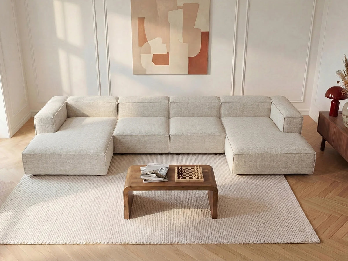 Canapé Panoramique d'Angle XXL Modulable en Chenille Beige - RUZOLO