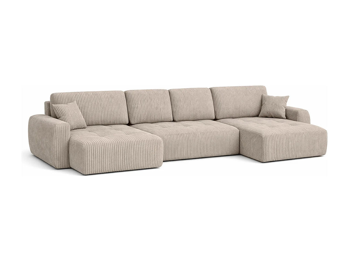 Canapé Panoramique d'Angle XXL Convertible avec Coffre en Velours Taupe 5 Places - IVO