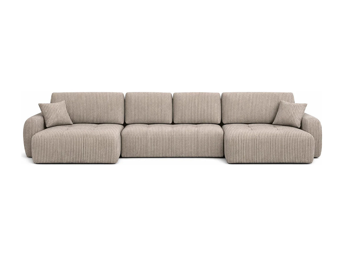 Canapé Panoramique d'Angle XXL Convertible avec Coffre en Velours Taupe 5 Places - IVO