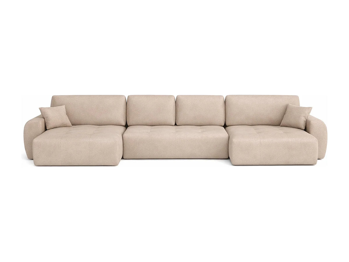 Canapé Panoramique d'Angle XXL Convertible avec Coffre en Velours Beige 5 Places - IVO