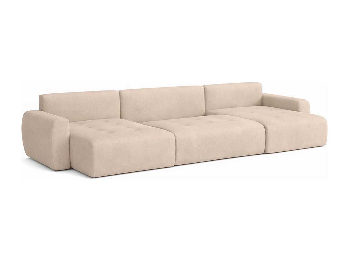 Canapé Panoramique d'Angle XXL Convertible avec Coffre en Velours Beige 5 Places - IVO