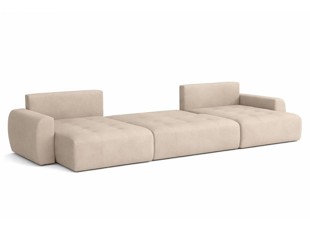 Canapé Panoramique d'Angle XXL Convertible avec Coffre en Velours Beige 5 Places - IVO