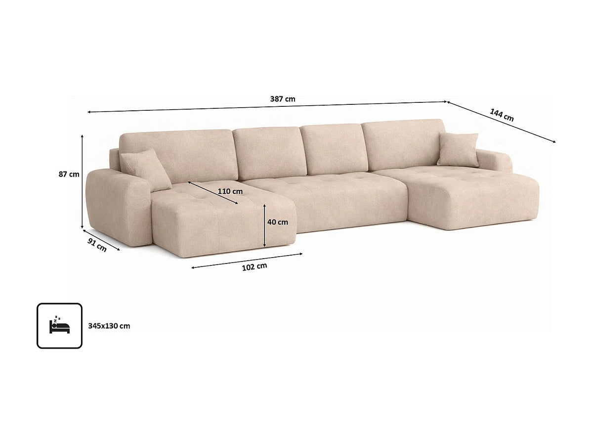 Canapé Panoramique d'Angle XXL Convertible avec Coffre en Velours Beige 5 Places - IVO
