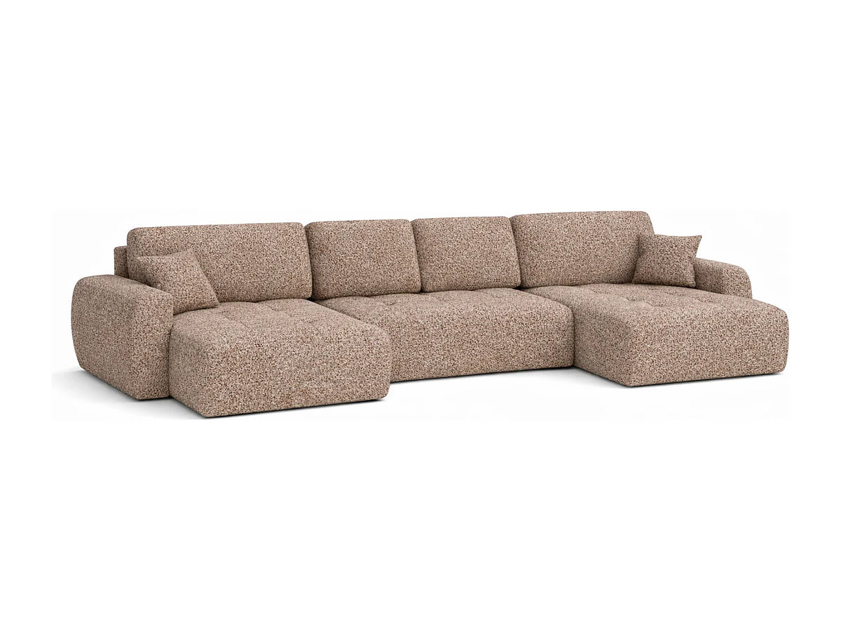 Canapé Panoramique d'Angle XXL Convertible avec Coffre en Tissu Beige 5 Places - IVO