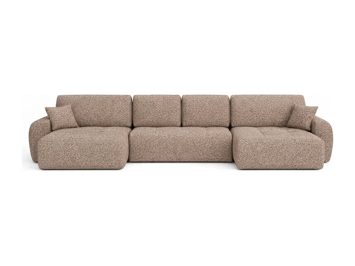 Canapé Panoramique d'Angle XXL Convertible avec Coffre en Tissu Beige 5 Places - IVO