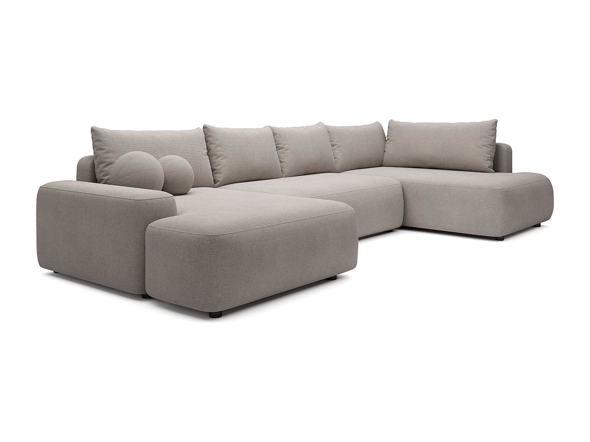 Canapé Panoramique d'Angle Gauche XXL Convertible en Tissu Taupe - DAVISO