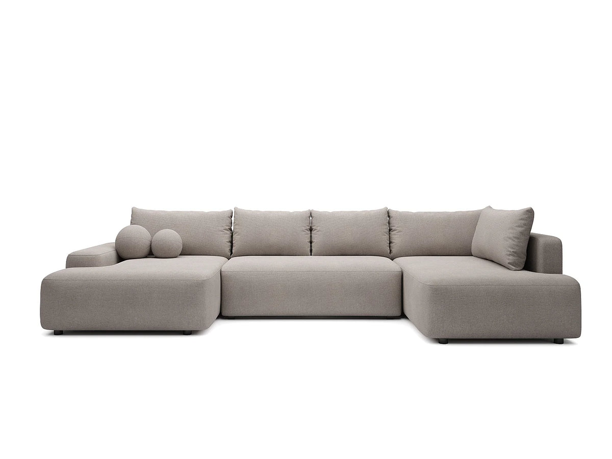 Canapé Panoramique d'Angle Gauche XXL Convertible en Tissu Taupe - DAVISO