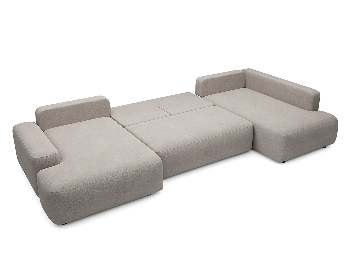 Canapé Panoramique d'Angle Gauche XXL Convertible en Tissu Taupe - DAVISO