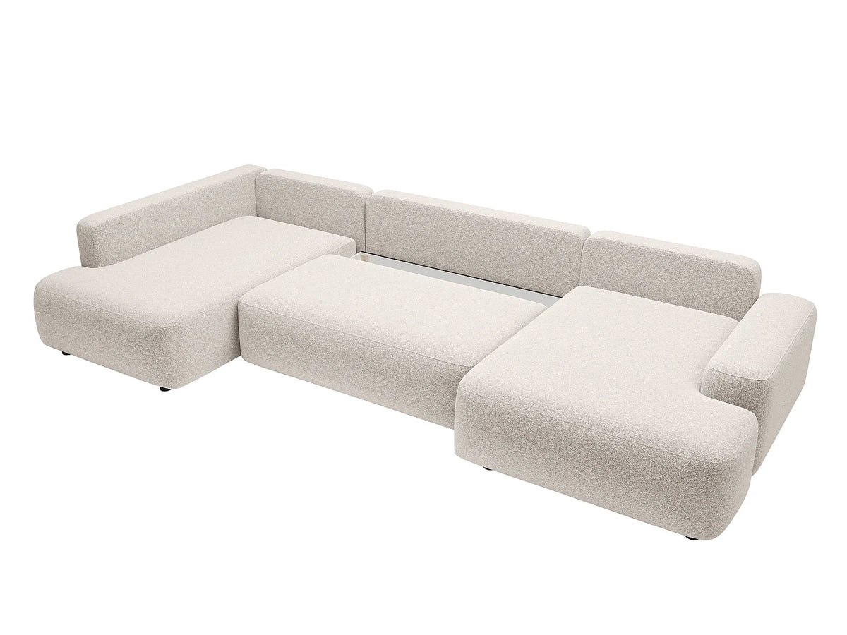 Canapé Panoramique d'Angle Droit XXL Convertible en Tissu Crème - DAVISO