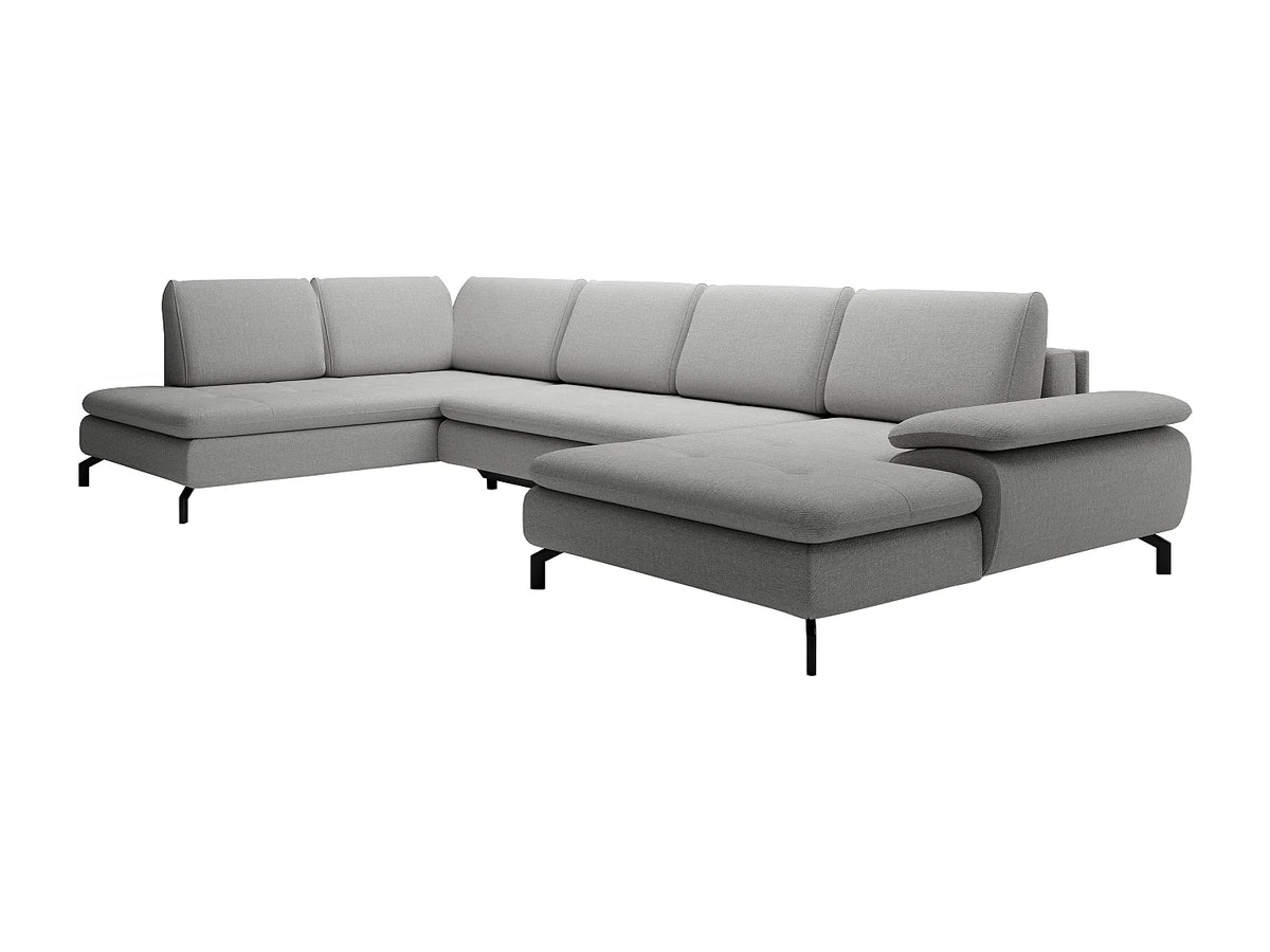 Canapé Panoramique d'Angle Droit Convertible en Tissu Gris - ARCHIBALD