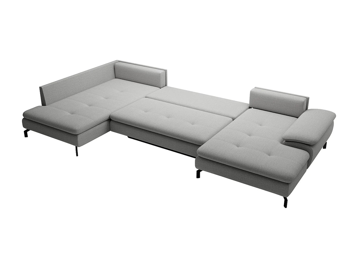 Canapé Panoramique d'Angle Droit Convertible en Tissu Gris - ARCHIBALD