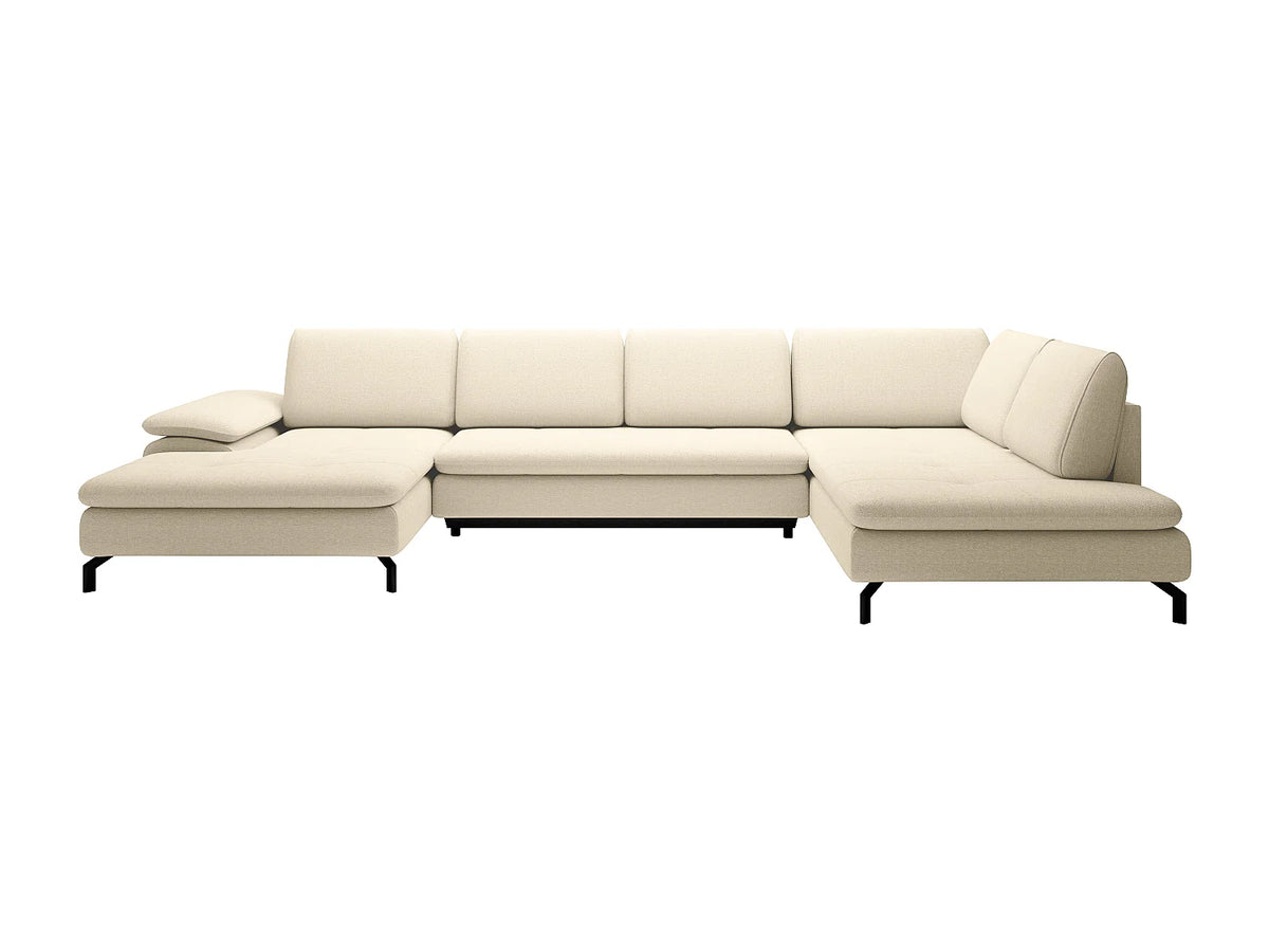 Canapé Panoramique d'Angle Gauche Convertible en Tissu Beige - ARCHIBALD