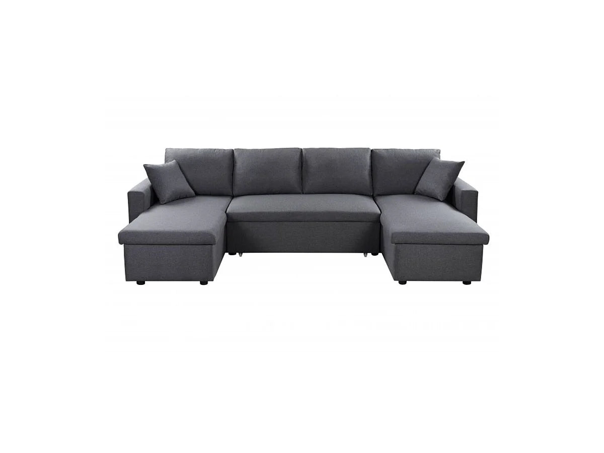 Canapé Panoramique d'Angle Convertible avec Coffre en Tissu Gris anthracite 6 Places - LOUNGITUDE