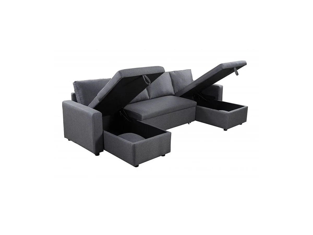 Canapé Panoramique d'Angle Convertible avec Coffre en Tissu Gris anthracite 6 Places - LOUNGITUDE