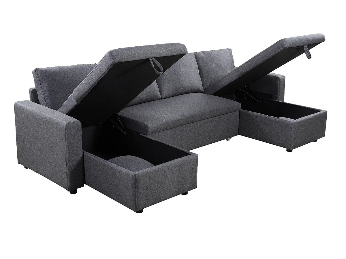 Canapé Panoramique d'Angle Convertible avec Coffre en Tissu Gris anthracite 6 Places - LOUNGITUDE