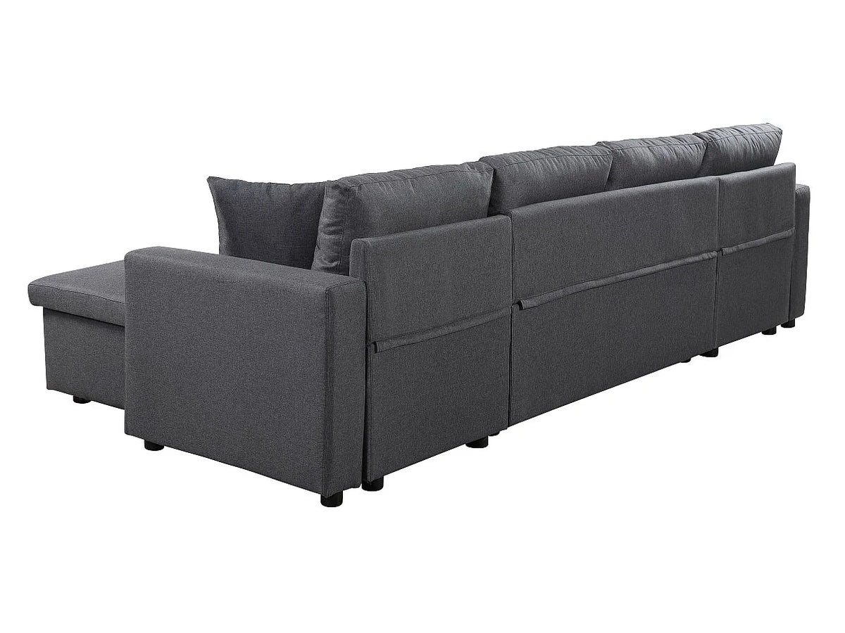 Canapé Panoramique d'Angle Convertible avec Coffre en Tissu Gris anthracite 6 Places - LOUNGITUDE