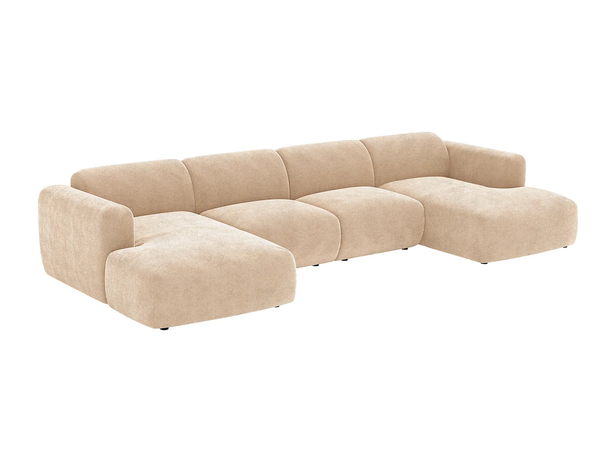Canapé Panoramique d'Angle XXL Modulable en Velours Côtelé Beige - POGNI