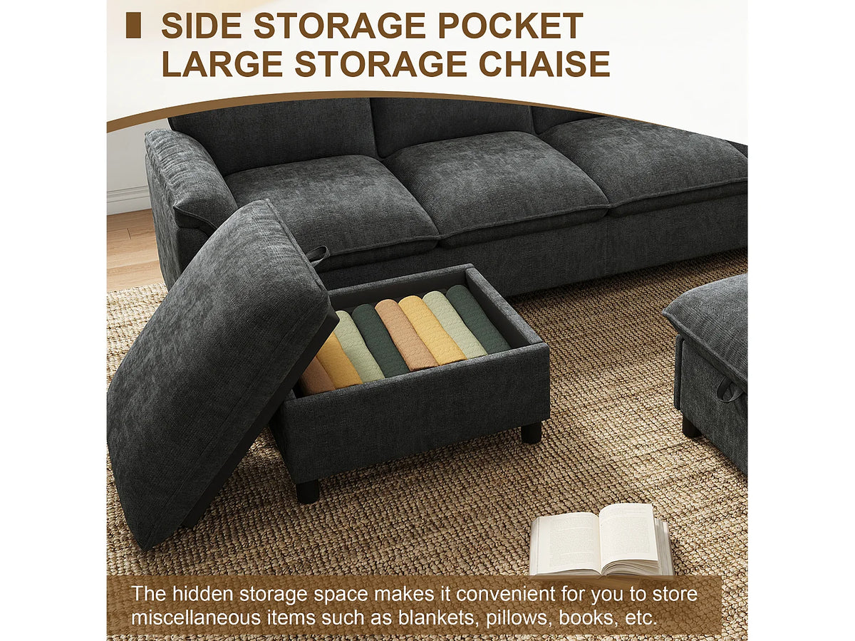 Canapé Panoramique d'Angle en Velours Gris 5 Places - MERAX