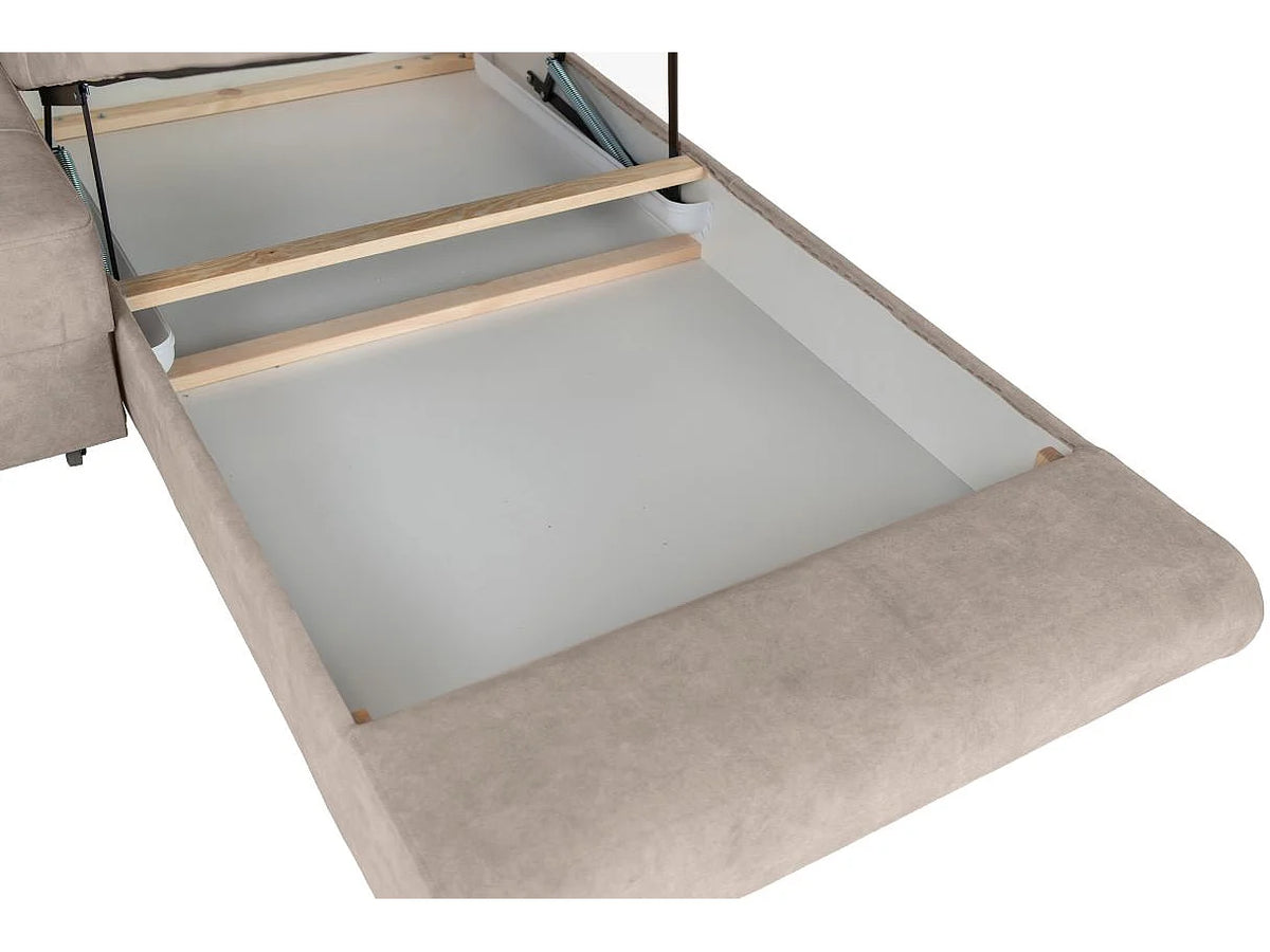 Canapé Panoramique d'Angle Convertible avec Coffre en Tissu Taupe 6 Places - FLAVIO