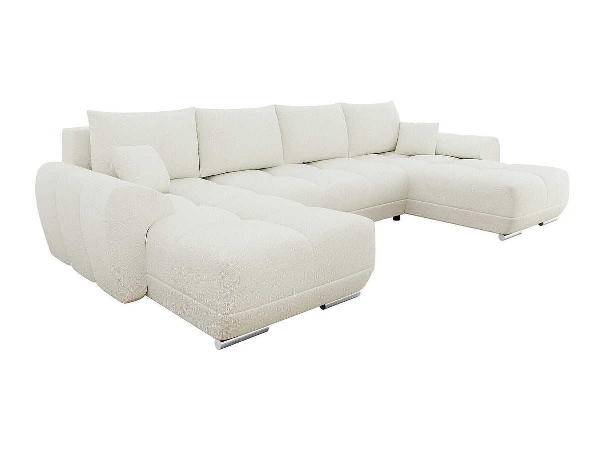 Canapé Panoramique d'Angle XXL Convertible en Tissu Blanc 3 Places - CAMDEN