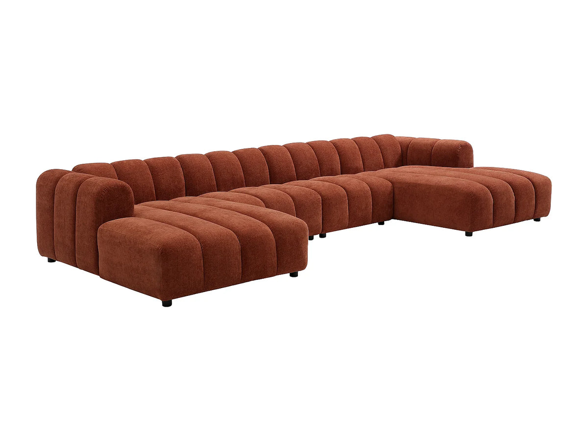 Canapé Panoramique d'Angle XXL Modulable en Tissu Terracotta - JUTINI