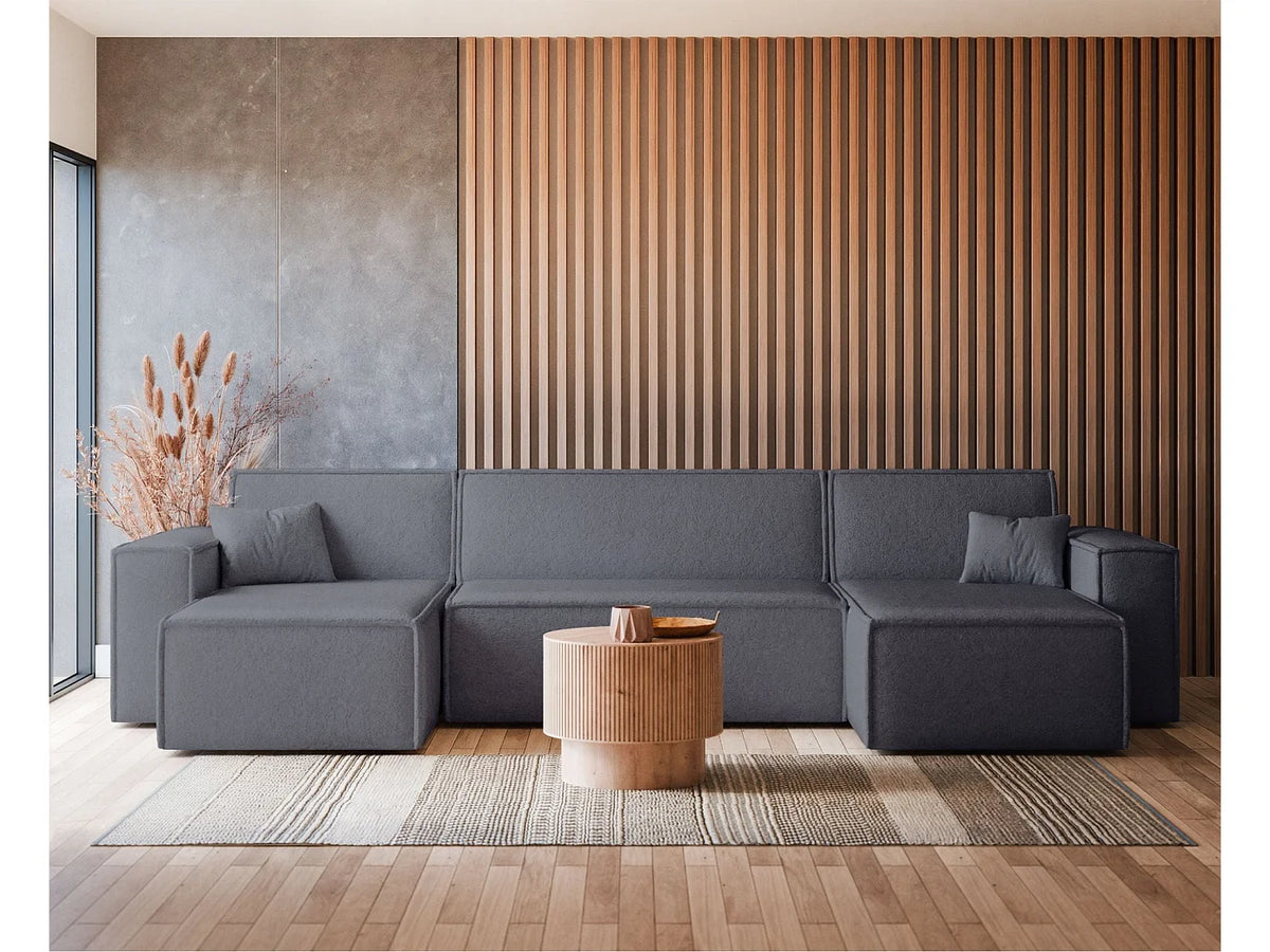Canapé Panoramique d'Angle Convertible en Tissu Gris 5 Places - SCARLO