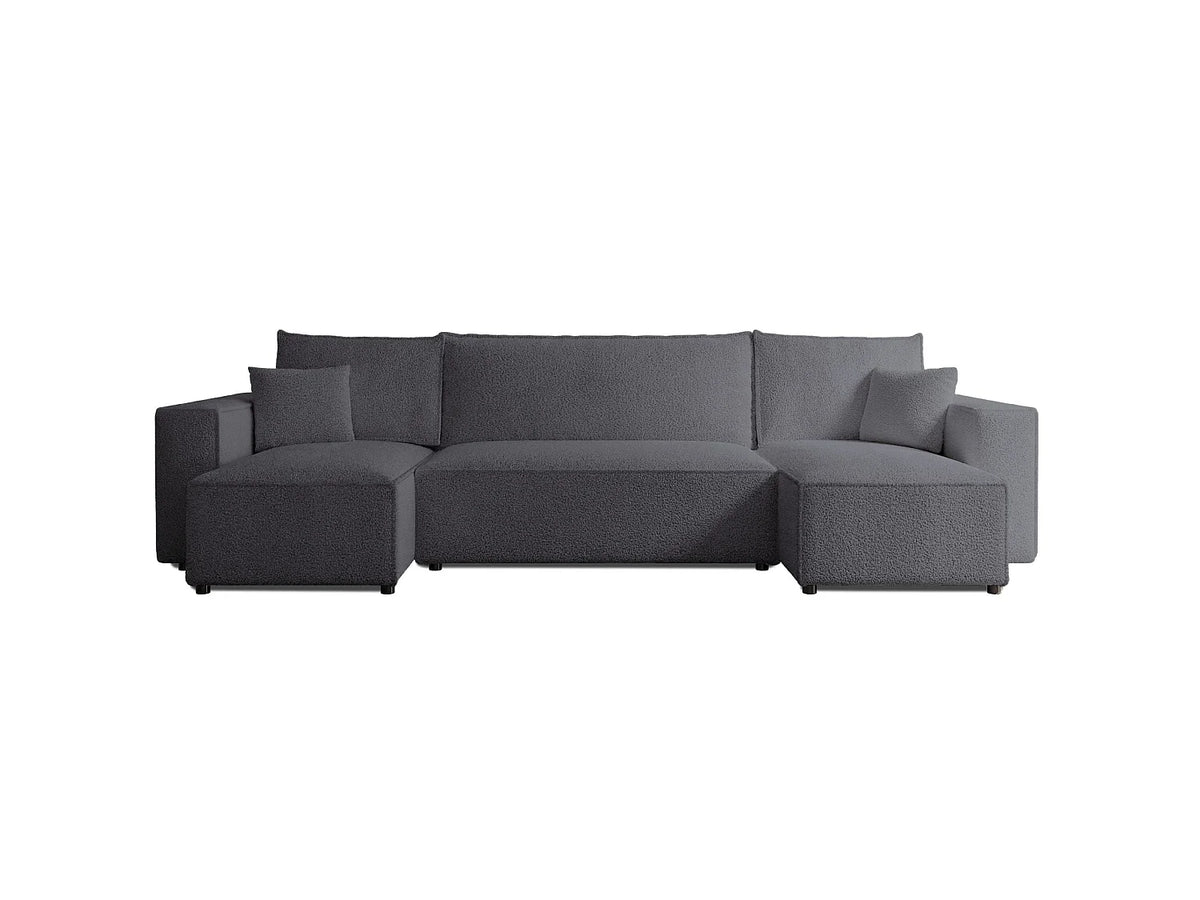 Canapé Panoramique d'Angle Convertible en Tissu Gris 5 Places - SCARLO