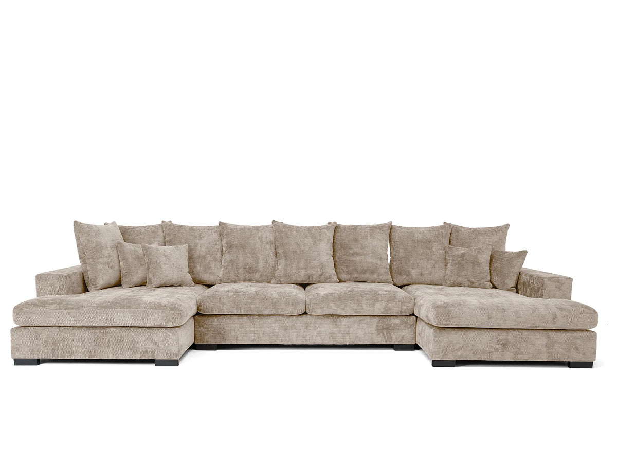 Canapé Panoramique d'Angle XXL en Tissu Beige 5 Places - SELLO