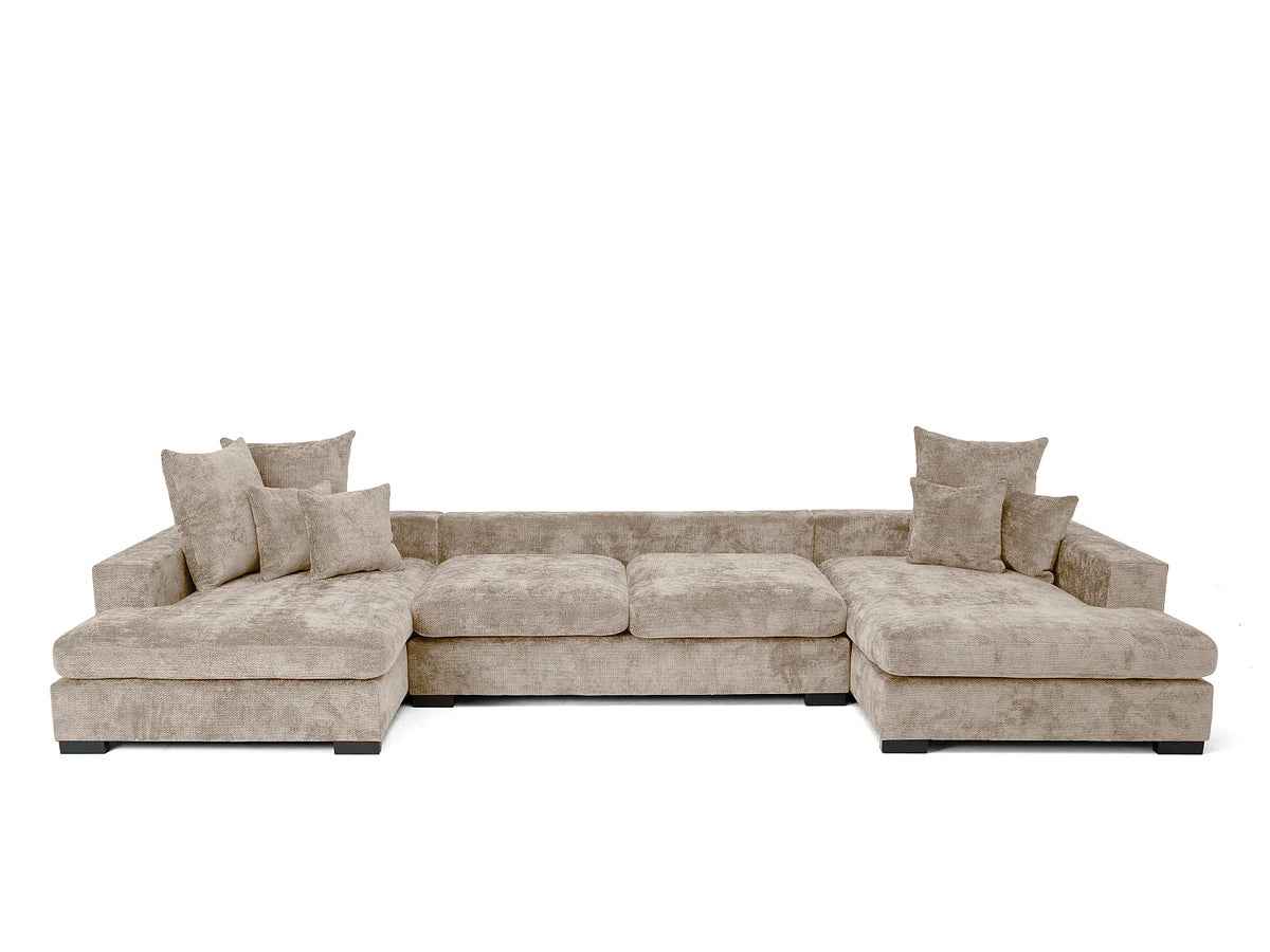 Canapé Panoramique d'Angle XXL en Tissu Beige 5 Places - SELLO