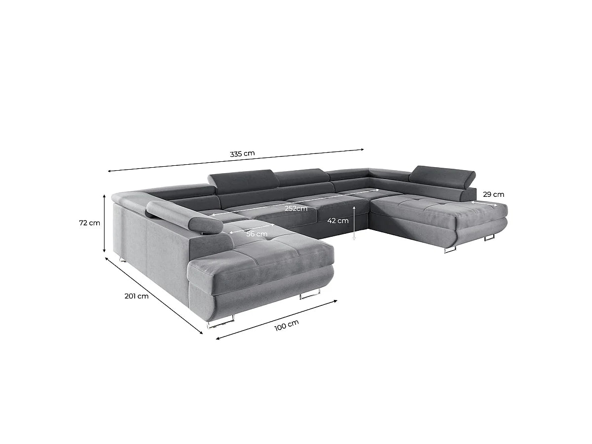 Canapé Panoramique d'Angle Convertible avec Coffre en Velours Gris 5 Places - WILSON