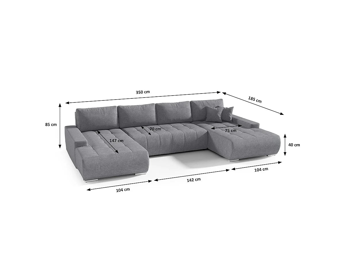 Canapé Panoramique d'Angle XXL Convertible en Tissu Gris 5 Places - JONAS