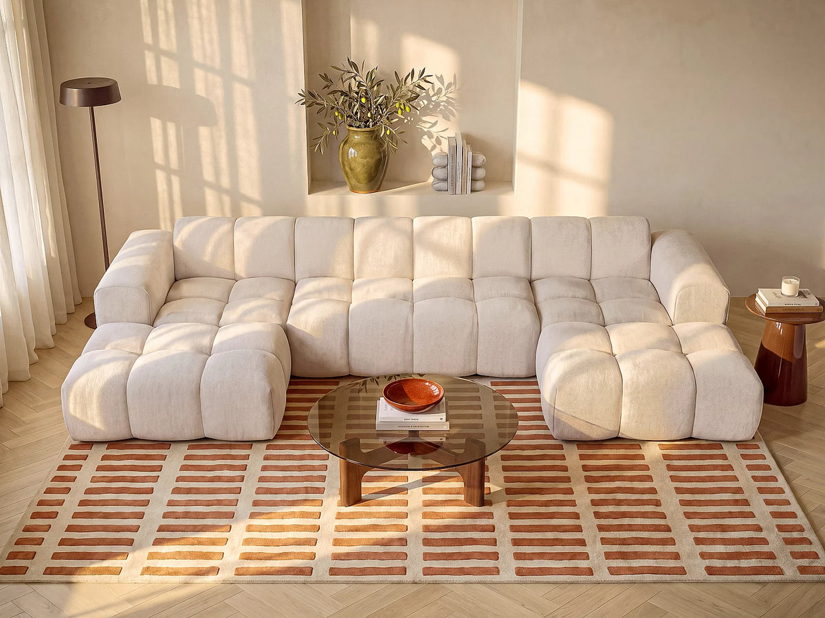 Canapé Panoramique d'Angle XXL en Chenille Beige - CALESO