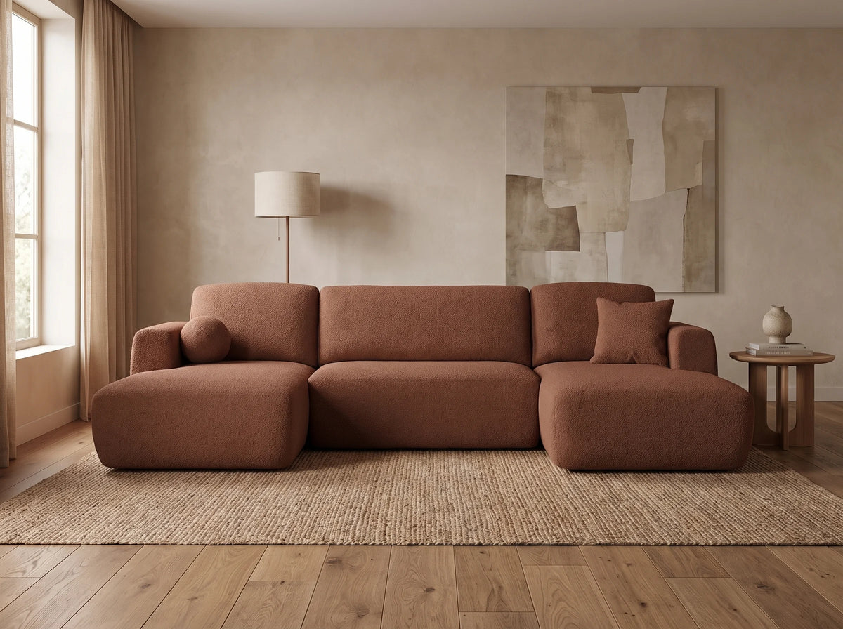 Canapé Panoramique d'Angle en Tissu Terracotta - SENTUM