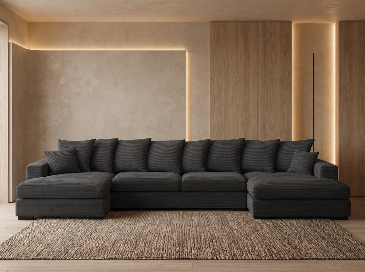 Canapé Panoramique d'Angle XXL Convertible avec Coffre en Tissu Gris anthracite 7 Places - BEST