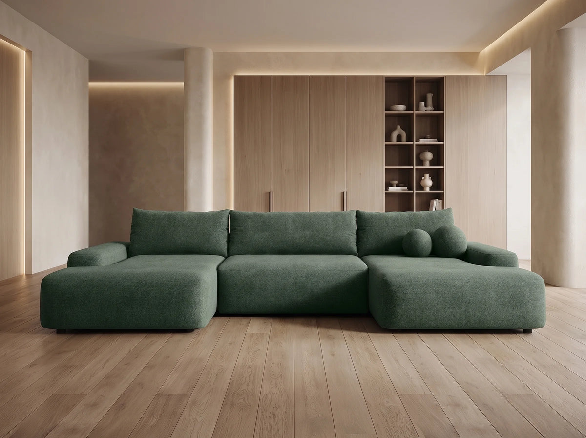 Canapé Panoramique d'Angle XXL Convertible en Tissu Vert Sapin - DAVISO