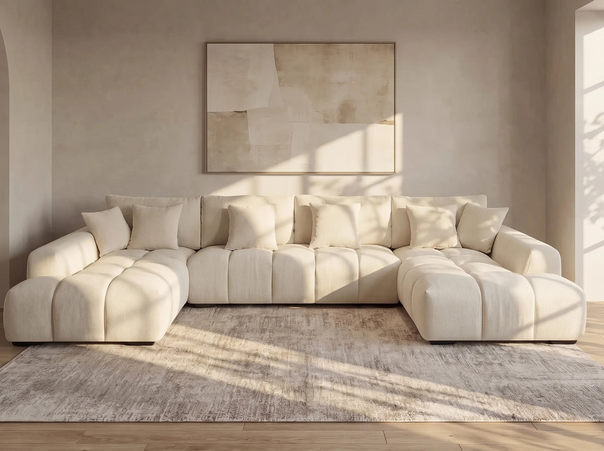 Canapé Panoramique d'Angle XXL en Tissu Beige - BERENIA