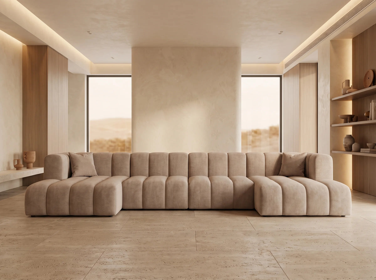 Canapé Panoramique d'Angle XXL en Velours Gris 8 Places - SOFIA MÖBEL