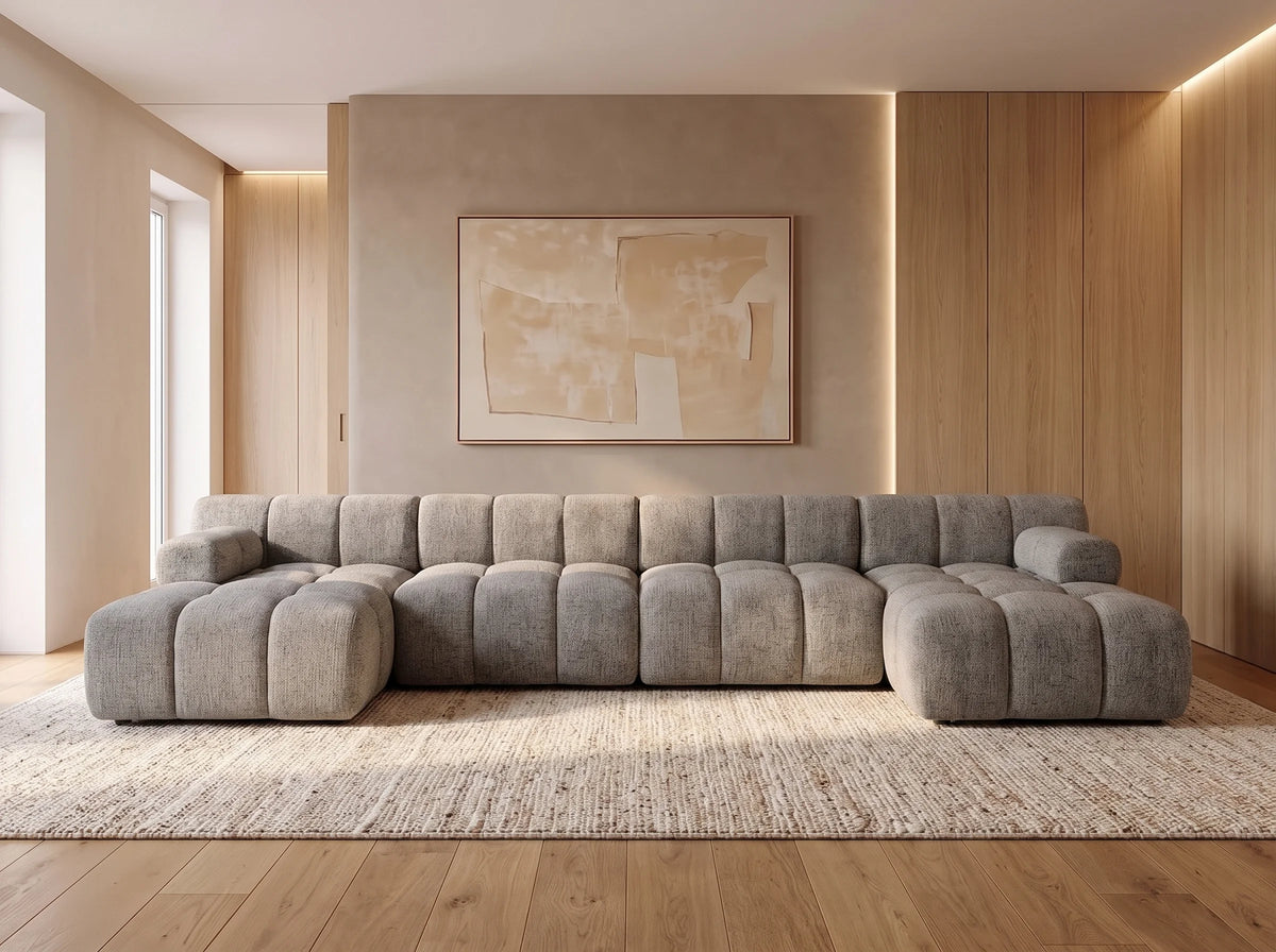 Canapé Panoramique d'Angle XXL Modulable en Tissu Taupe - FACIVIL