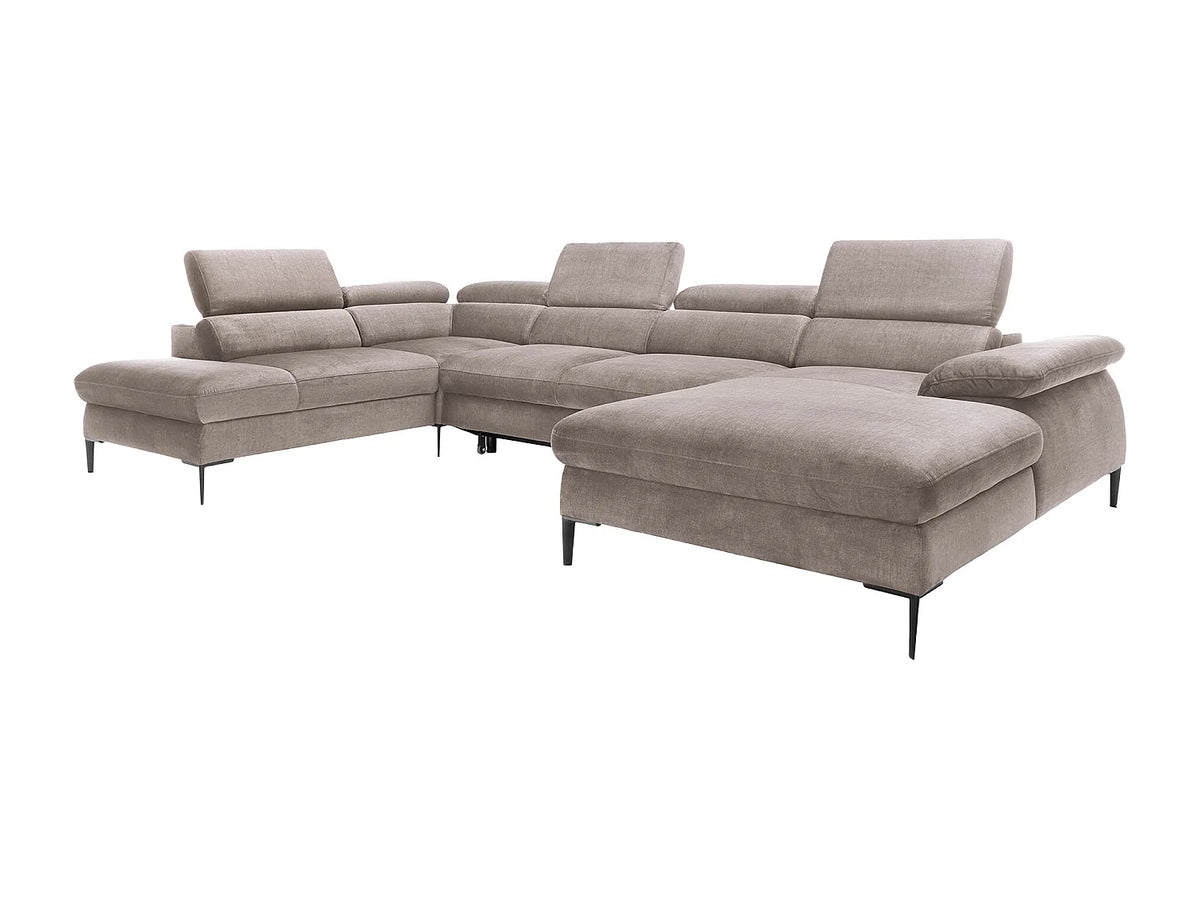 Canapé Panoramique d'Angle Droit XXL Convertible en Velours Taupe - SEPINA
