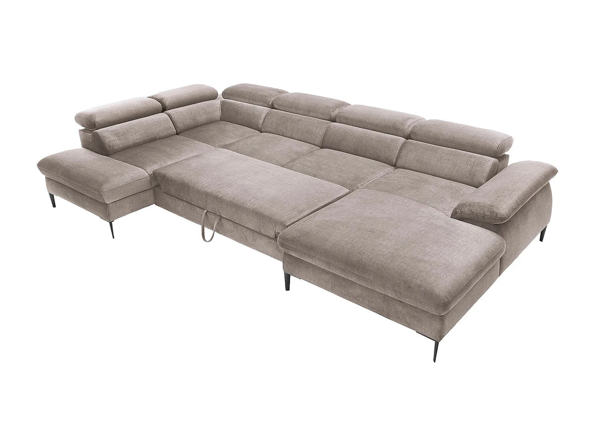 Canapé Panoramique d'Angle Droit XXL Convertible en Velours Taupe - SEPINA
