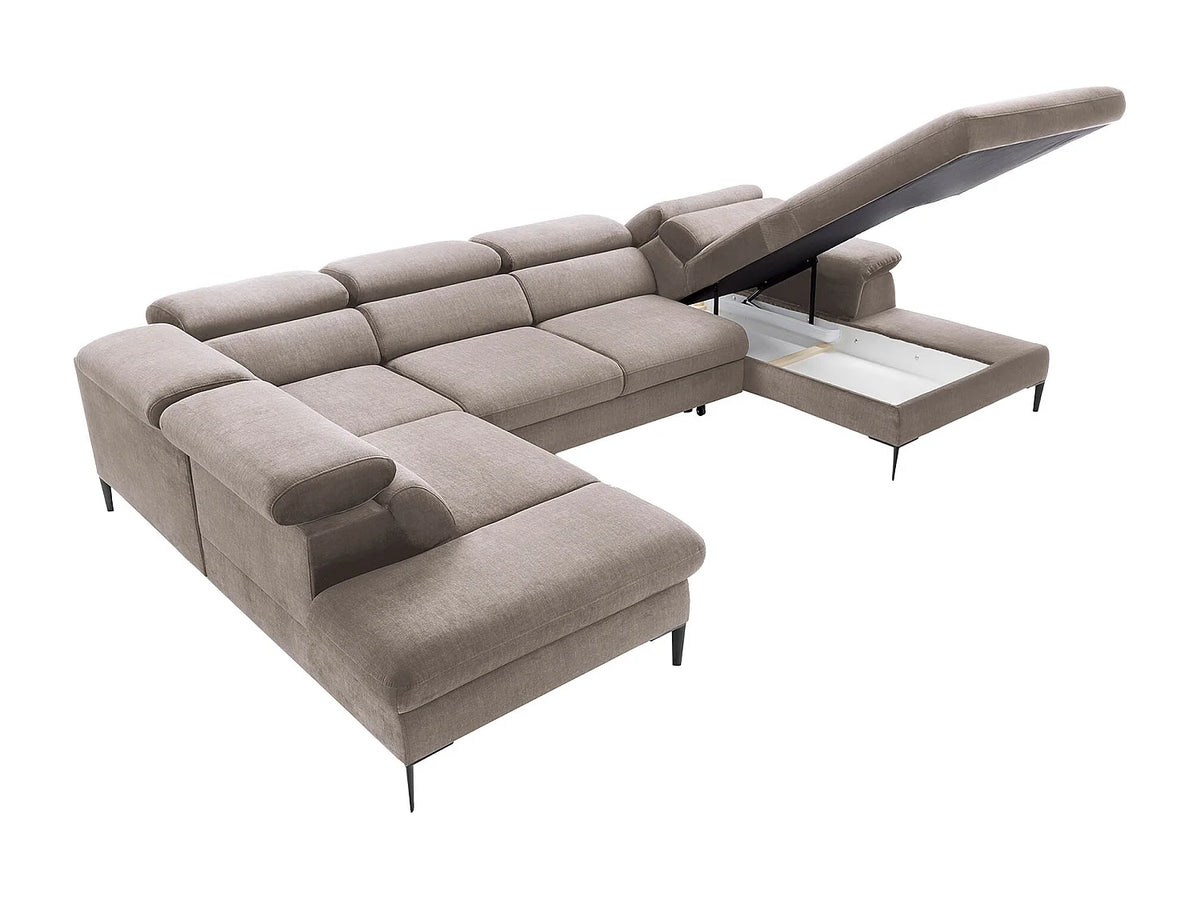 Canapé Panoramique d'Angle Droit XXL Convertible en Velours Taupe - SEPINA