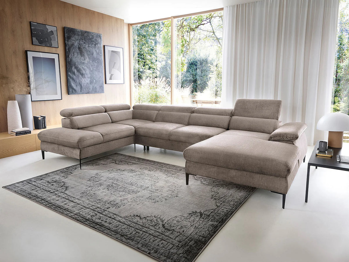 Canapé Panoramique d'Angle Droit XXL Convertible en Velours Taupe - SEPINA