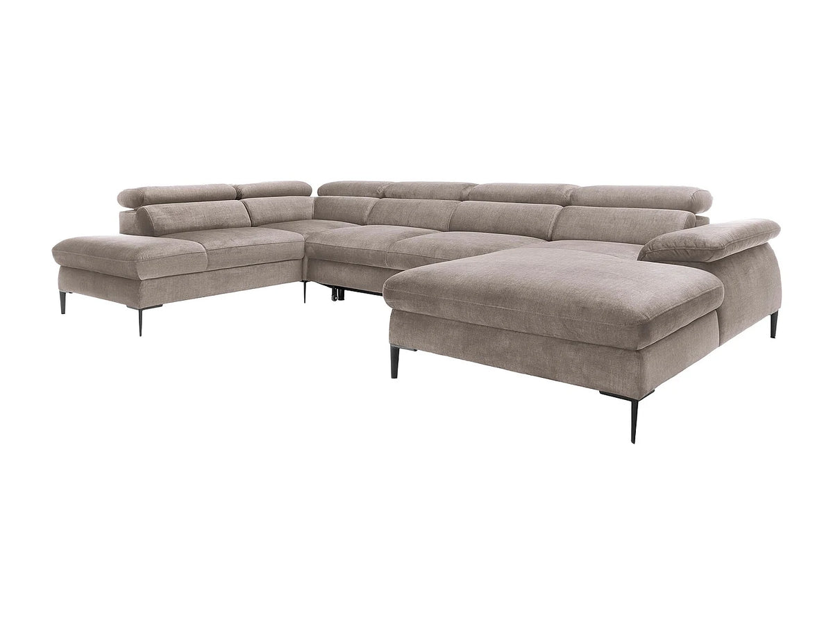 Canapé Panoramique d'Angle Droit XXL Convertible en Velours Taupe - SEPINA
