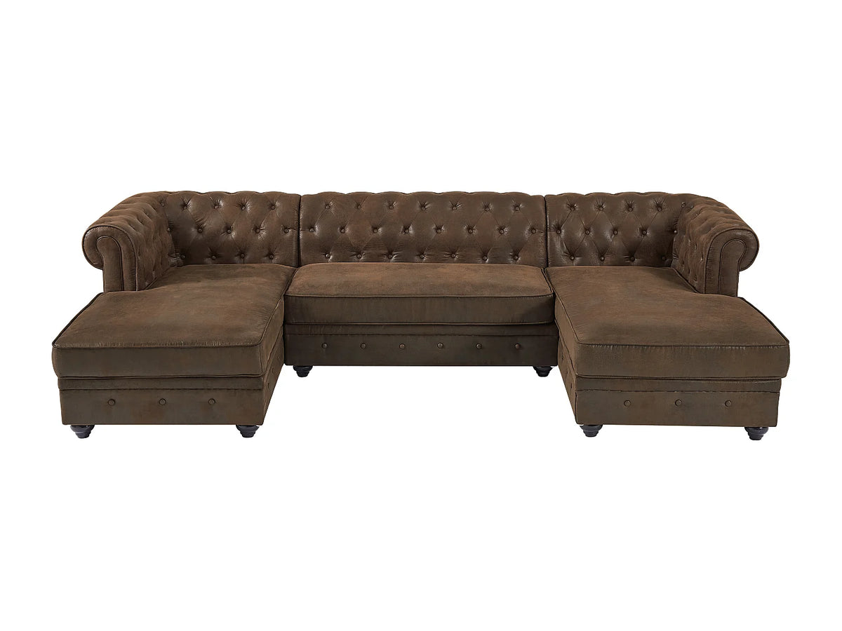 Canapé Panoramique d'Angle en Microfibre Marron - CHESTERFIELD