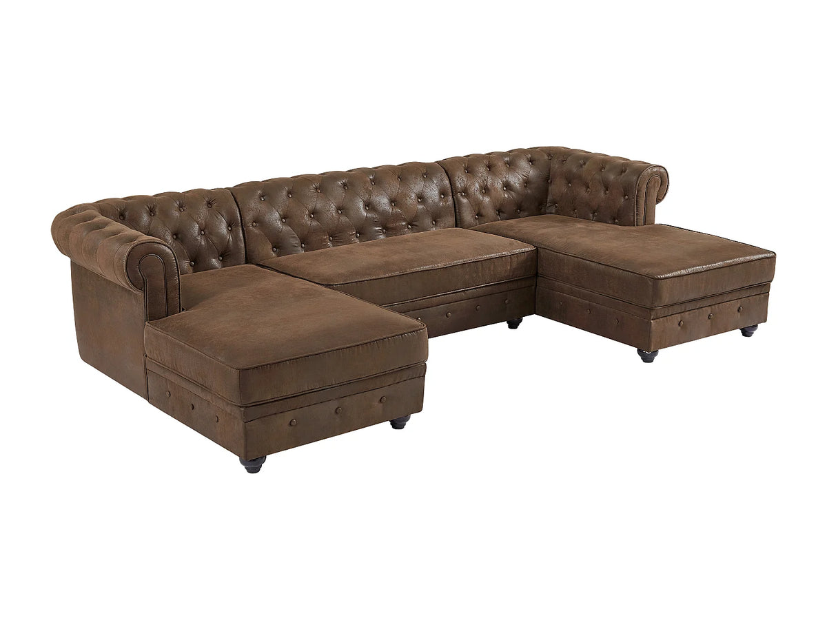 Canapé Panoramique d'Angle en Microfibre Marron - CHESTERFIELD